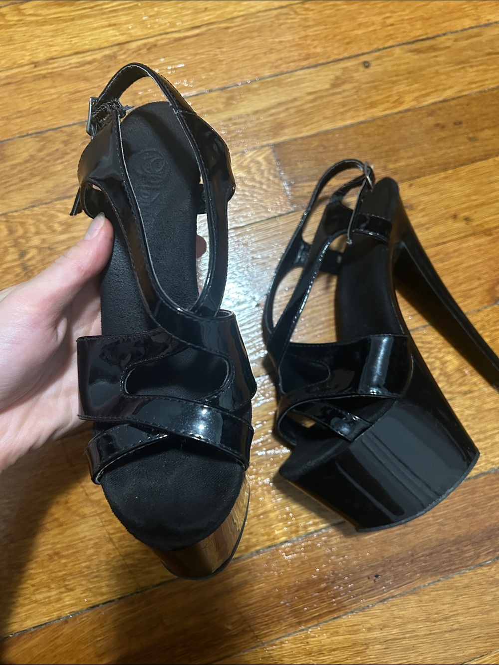 Black Patent Platform High Heel Sandals - Women